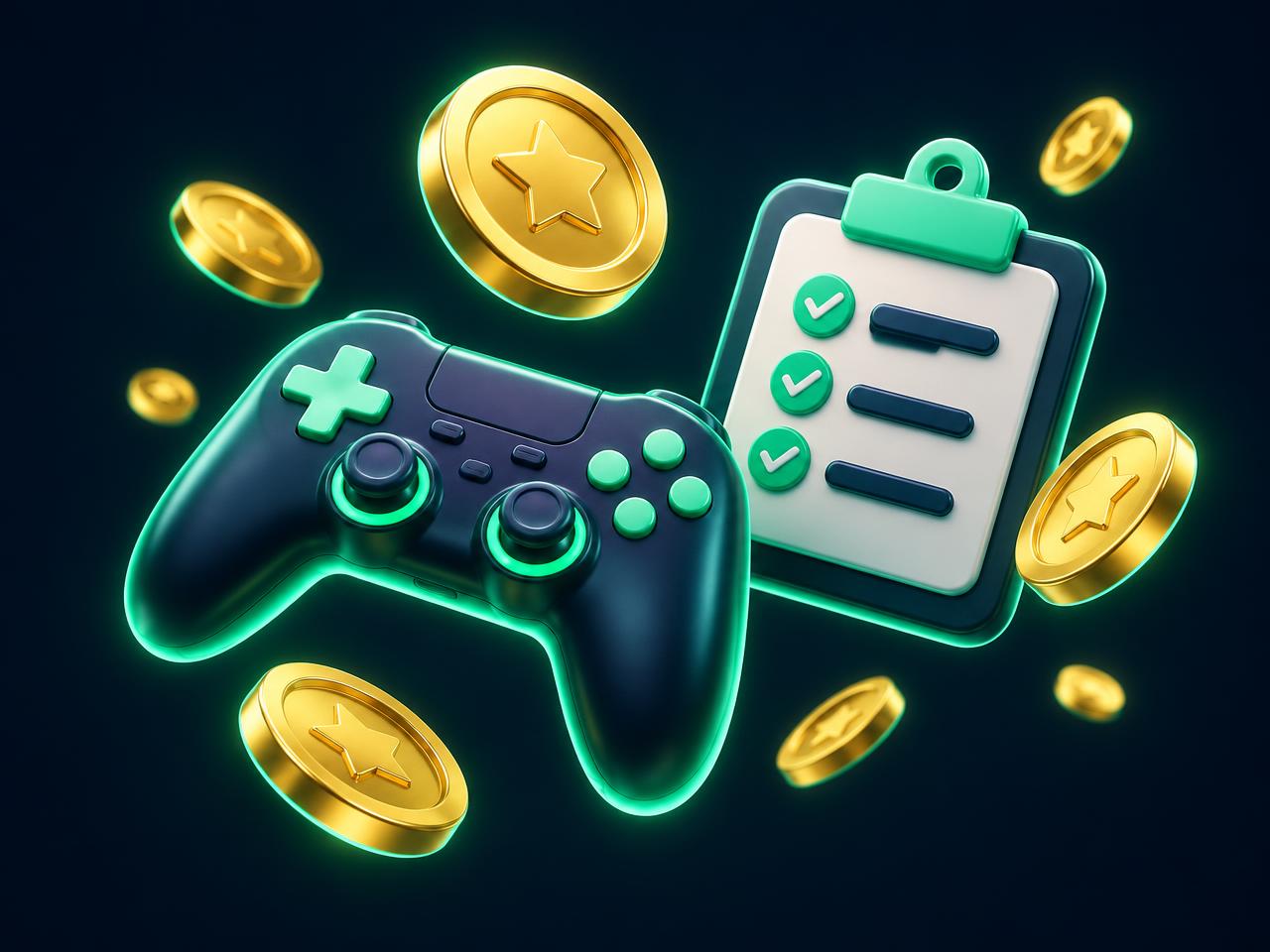 Coins, game controller and survey